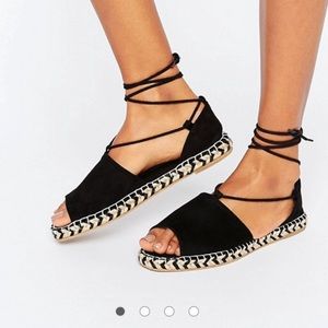 ASOS black espadrilles lace up sandals